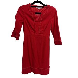 BODEN Red Tweed 3/4 Sleeve Sheath Dress 2 boho indie retro artsy femme preppy
